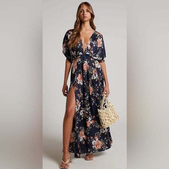 Showpo Floral Maxi Dress - Navy and Pink - Picture 1 of 1